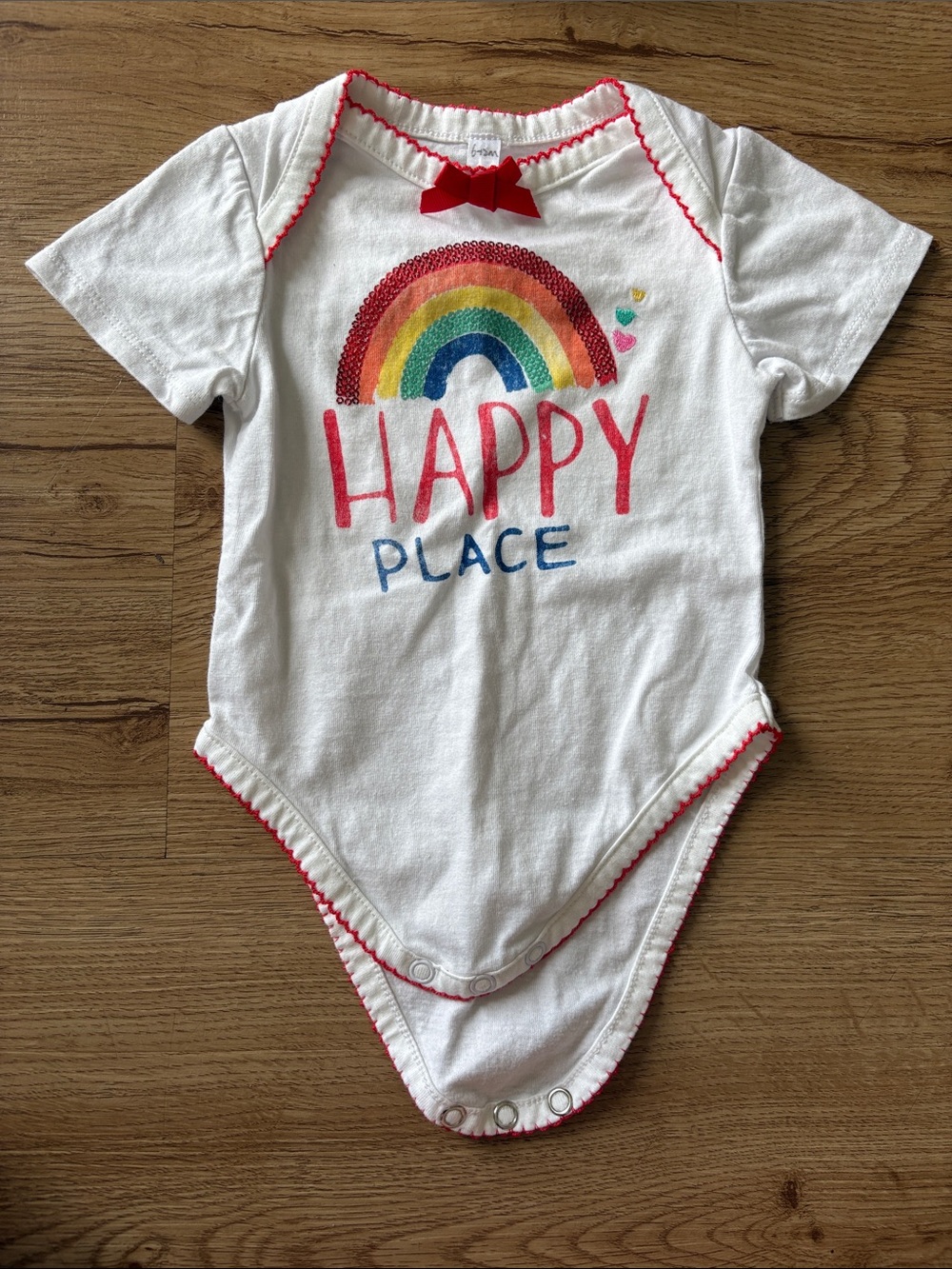 Carter's White Short-Sleeve Bodysuit with Rainbow and Red Trim
